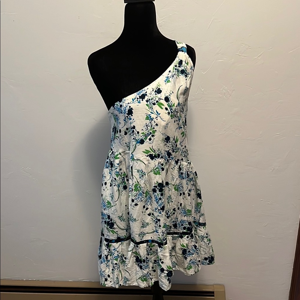 Free People White and Blue One-Shoulder Sundress